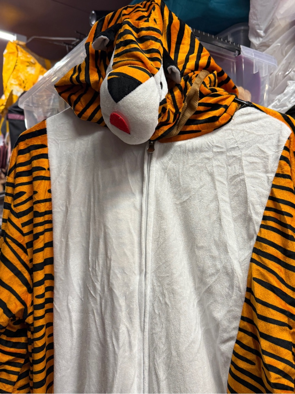 Halloween Orange & White Tiger Onesie Costume with Hood One Size Fits Most